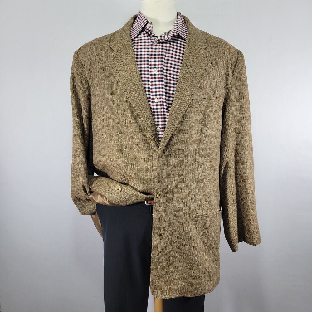 Territory Ahead Men's Sport Coat Two Button Tan Multi Color 100% SILK Size XLL